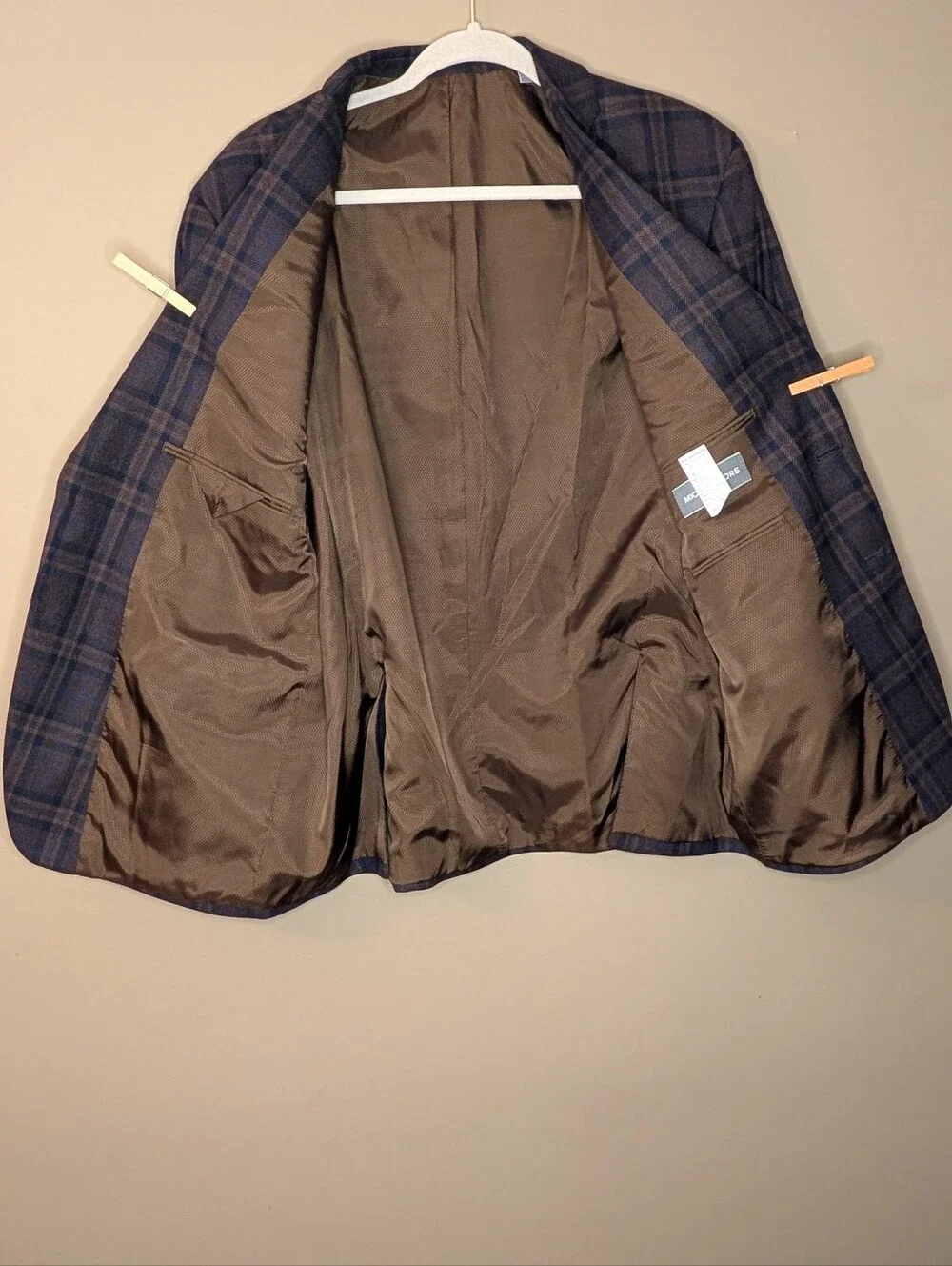 Michael Kors Men's Plaid Sport Coat Blazer Jacket Blue Brown Check Size 44 S